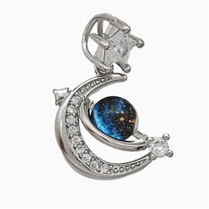 Copper Moon And Earth Pendant Pave Zirconia Resin Platinum Plated, approx 13-15mm, 6.5mm [FD20879]