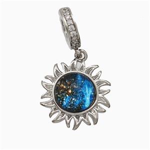 Copper Sun Pendant Pave Zirconia Resin Platinum Plated, approx 15mm, 8mm dia [FD20880]