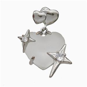 White Resin Heart Pendant Copper Star Pave Zirconia Platinum Plated, approx 20mm, 10-12mm [FD20881]