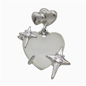 Lt.green Resin Heart Pendant Copper Star Pave Zirconia Platinum Plated, approx 20mm, 10-12mm [FD20882]