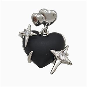 Black Resin Heart Pendant Copper Star Pave Zirconia Platinum Plated, approx 20mm, 10-12mm [FD20883]
