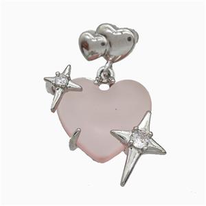 Lt.pink Resin Heart Pendant Copper Star Pave Zirconia Platinum Plated, approx 20mm, 10-12mm [FD20884]