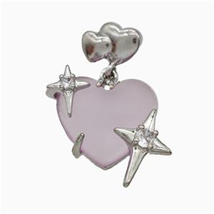 Pink Resin Heart Pendant Copper Star Pave Zirconia Platinum Plated, approx 20mm, 10-12mm [FD20885]