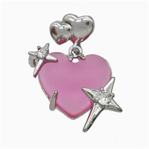 Hotpink Resin Heart Pendant Copper Star Pave Zirconia Platinum Plated, approx 20mm, 10-12mm [FD20886]