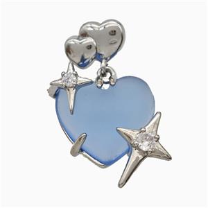 Blue Resin Heart Pendant Copper Star Pave Zirconia Platinum Plated, approx 20mm, 10-12mm [FD20888]