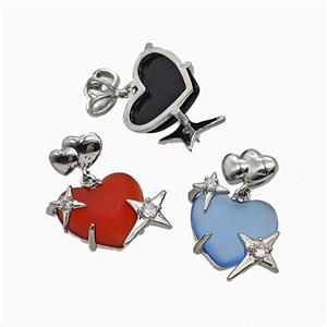 Resin Heart Pendant Copper Star Pave Zirconia Platinum Plated Mixed, approx 20mm, 10-12mm [FD20889]