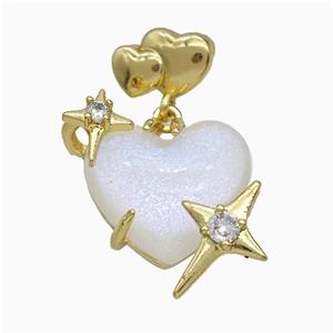White Resin Heart Pendant Copper Star Pave Zirconia Gold Plated, approx 20mm, 10-12mm [FD20890]