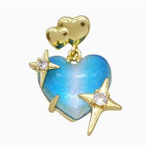 Aqua Resin Heart Pendant Copper Star Pave Zirconia Gold Plated, approx 20mm, 10-12mm [FD20892]