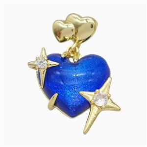 Blue Resin Heart Pendant Copper Star Pave Zirconia Gold Plated, approx 20mm, 10-12mm [FD20893]