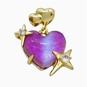 Hotpink Resin Heart Pendant Copper Star Pave Zirconia Gold Plated, approx 20mm, 10-12mm [FD20894]