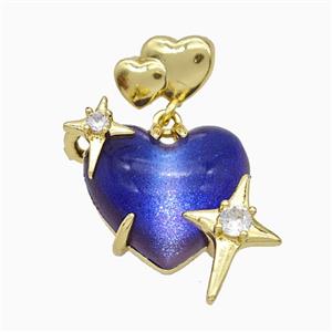 Purple Resin Heart Pendant Copper Star Pave Zirconia Gold Plated, approx 20mm, 10-12mm [FD20895]