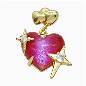 Red Resin Heart Pendant Copper Star Pave Zirconia Gold Plated, approx 20mm, 10-12mm [FD20896]