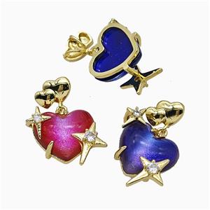 Resin Heart Pendant Copper Star Pave Zirconia Gold Plated Mixed, approx 20mm, 10-12mm [FD20897]