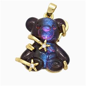 Black Resin Bear Pendant Copper Star Pave Zirconia Gold Plated, approx 20mm [FD20899]