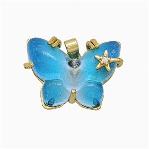 Aqua Resin Butterfly Pendant Copper Star Pave Zirconia Gold Plated, approx 20-26mm [FD20908]