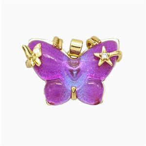 Hotpink Resin Butterfly Pendant Copper Star Pave Zirconia Gold Plated, approx 20-26mm [FD20910]