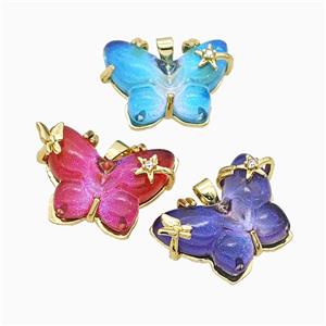 Resin Butterfly Pendant Copper Star Pave Zirconia Gold Plated Mixed, approx 20-26mm [FD20912]