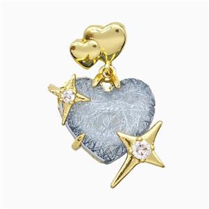 Resin Heart Pendant Copper Star Pave Zirconia Gold Plated, approx 20mm, 10-12mm [FD20916]