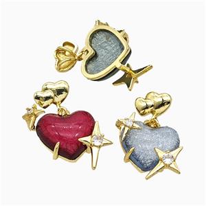 Resin Heart Pendant Copper Star Pave Zirconia Gold Plated Mixed, approx 20mm, 10-12mm [FD20918]