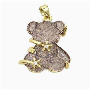 Coffee Resin Bear Pendant Copper Star Pave Zirconia Gold Plated, approx 20mm [FD20920]