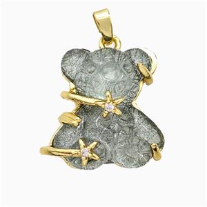 Gray Resin Bear Pendant Copper Star Pave Zirconia Gold Plated, approx 20mm [FD20921]