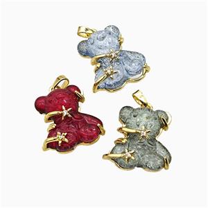 Resin Bear Pendant Copper Star Pave Zirconia Gold Plated Mixed, approx 20mm [FD20924]
