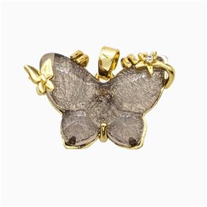 Coffee Resin Butterfly Pendant Copper Star Pave Zirconia Gold Plated, approx 20-26mm [FD20926]