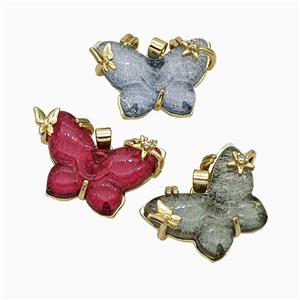 Resin Butterfly Pendant Copper Star Pave Zirconia Gold Plated Mixed, approx 20-26mm [FD20930]