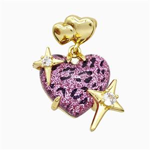 Hotpink Resin Heart Pendant Copper Star Pave Zirconia Gold Plated, approx 20mm, 10-12mm [FD20932]