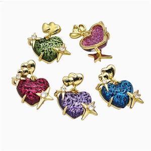Resin Heart Pendant Copper Star Pave Zirconia Gold Plated Mixed, approx 20mm, 10-12mm [FD20937]