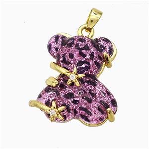 Hotpink Resin Bear Pendant Copper Star Pave Zirconia Gold Plated, approx 20mm [FD20939]