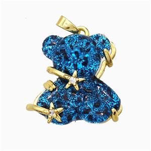 Blue Resin Bear Pendant Copper Star Pave Zirconia Gold Plated, approx 20mm [FD20940]