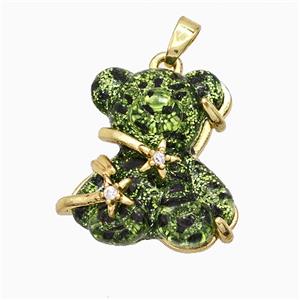 Green Resin Bear Pendant Copper Star Pave Zirconia Gold Plated, approx 20mm [FD20941]
