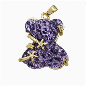 Purple Resin Bear Pendant Copper Star Pave Zirconia Gold Plated, approx 20mm [FD20942]