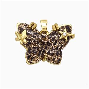 Coffee Resin Butterfly Pendant Copper Star Pave Zirconia Gold Plated, approx 20-26mm [FD20945]