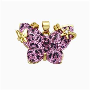 Hotpink Resin Butterfly Pendant Copper Star Pave Zirconia Gold Plated, approx 20-26mm [FD20946]