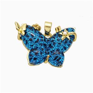 Blue Resin Butterfly Pendant Copper Star Pave Zirconia Gold Plated, approx 20-26mm [FD20947]