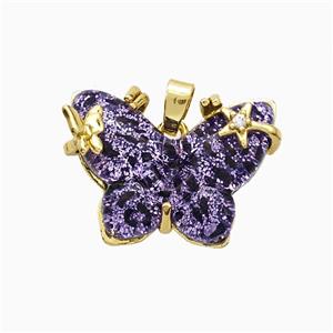 Purple Resin Butterfly Pendant Copper Star Pave Zirconia Gold Plated, approx 20-26mm [FD20949]