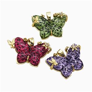 Resin Butterfly Pendant Copper Star Pave Zirconia Gold Plated Mixed, approx 20-26mm [FD20951]