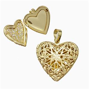 Copper Heart Locket Pendant Hollow 18K Gold Plated, approx 25mm [FD20955]