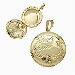 Copper Coin Locket Pendant Star 18K Gold Plated, approx 25mm [FD20956]