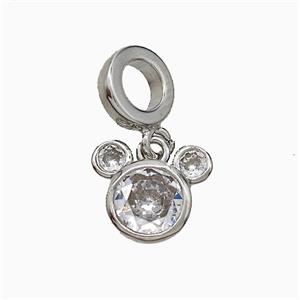 Copper Ratheader Pendant Pave Zirconia Platinum Plated, approx 9-12mm, 8.5mm dia [FD20965]