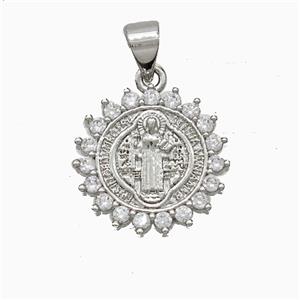 Saint Jude Charms Copper Pendant Pave Zirconia Platinum Plated, approx 16mm [FD20981]