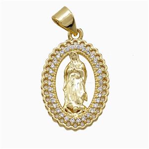 Virgin Mary Charms Copper Pendant Pave Zirconia Gold Plated, approx 14-18mm [FD20988]