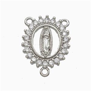 Virgin Mary Charms Copper Pendant Pave Zirconia 3loops Platinum Plated, approx 16-17mm [FD20989]