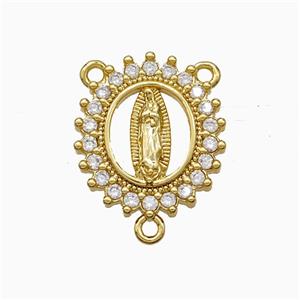 Virgin Mary Charms Copper Pendant Pave Zirconia 3loops Gold Plated, approx 16-17mm [FD20990]