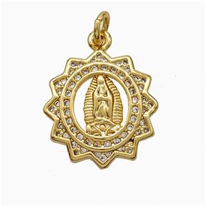 Virgin Mary Charms Copper Pendant Pave Zirconia 18K Gold Plated, approx 17-18mm [FD20995]