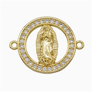 Virgin Mary Charms Copper Connector Pave Zirconia 18K Gold Plated, approx 19mm [FD20998]