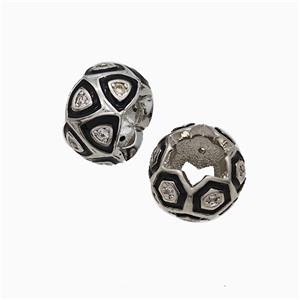 Copper Rondelle Beads Pave Zirconia Black Enamel Platinum Plated, approx 7.5-12mm [FD21004]