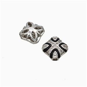 Copper Square Beads Pave Zirconia Black Enamel Platinum Plated, approx 11mm [FD21005]